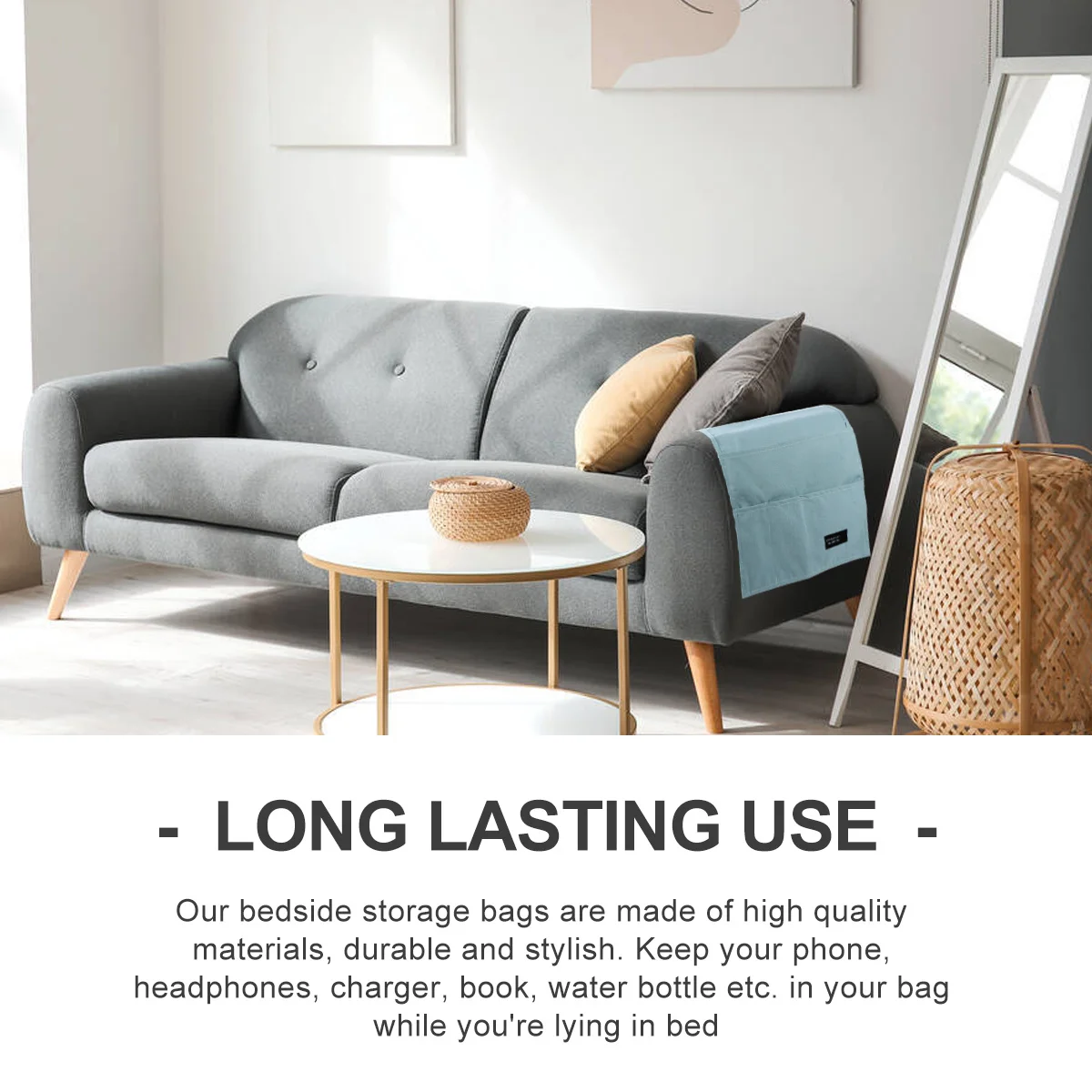 

Cotton Sofa Armrest Side Bag Multi-Function Organizer for Remote Control Phone Book Bedside Storage Elegant Design