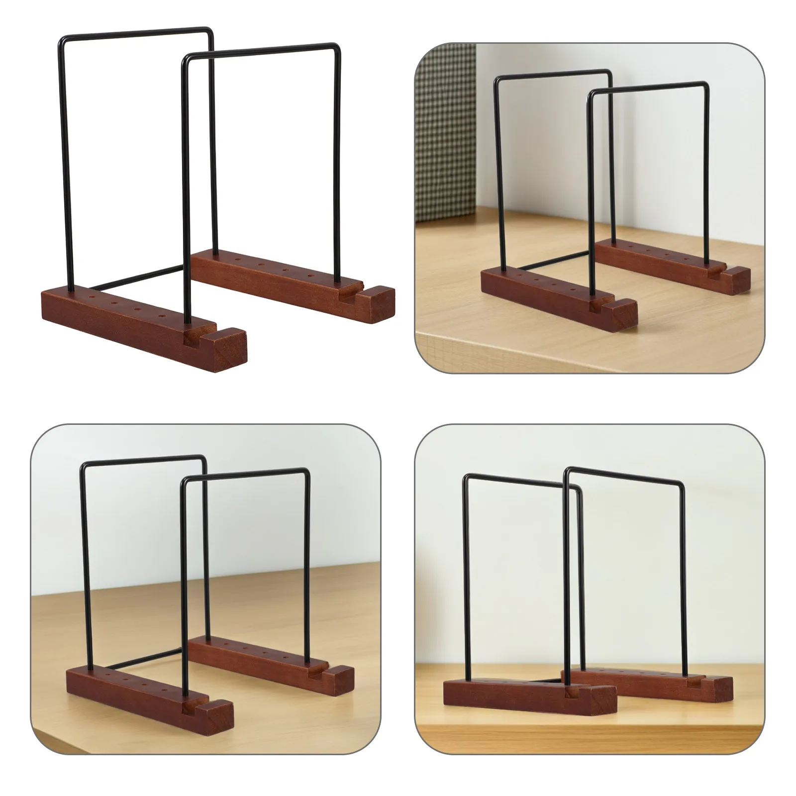 Desktop Black Vinyl Record Rack Wood Iron Combination Portable Storage Organizer for Vinyl Records Cds and Magazines