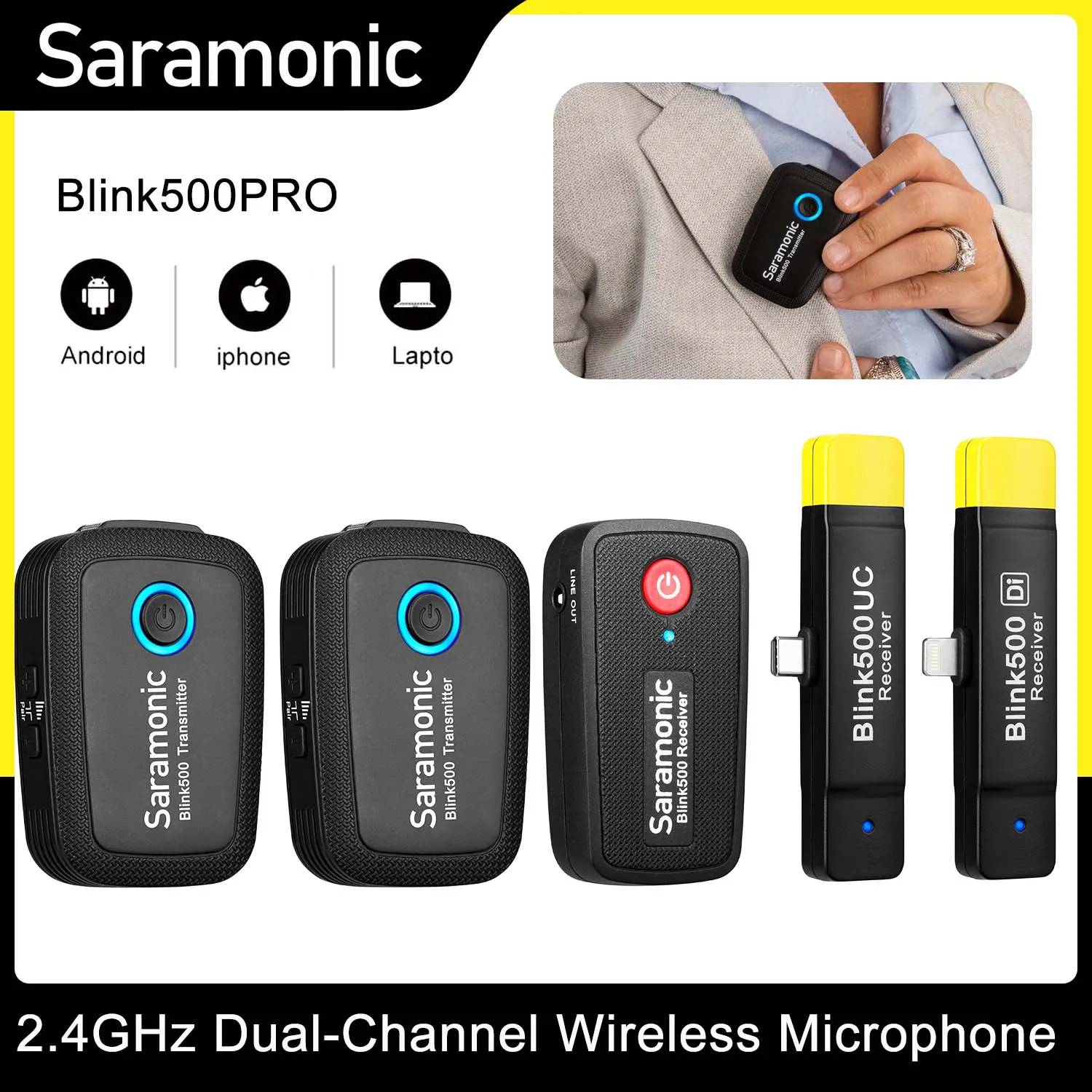 

Saramonic Blink500 Wireless Lavalier Microphone System Compatible with DSLR Cameras,Smartphones, and Tablets for Recording