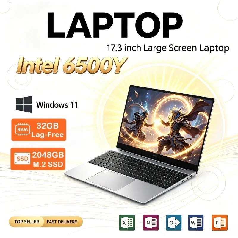 Intel 6500Y 17.3 Inch Large Screen Laptop Fast Office Study Slim 2026 16GB/32GB RAM Windows11 1TB/2TB Big SSD