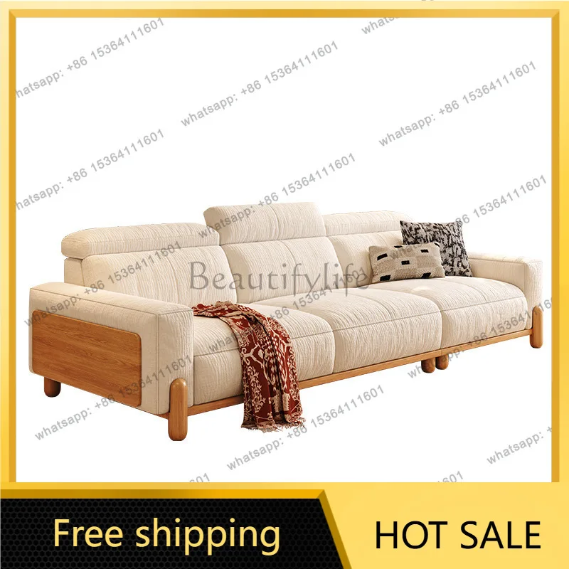 Sofa living room small apartment head rest adjustment Nordic removable and washable solid wood fabric sofa