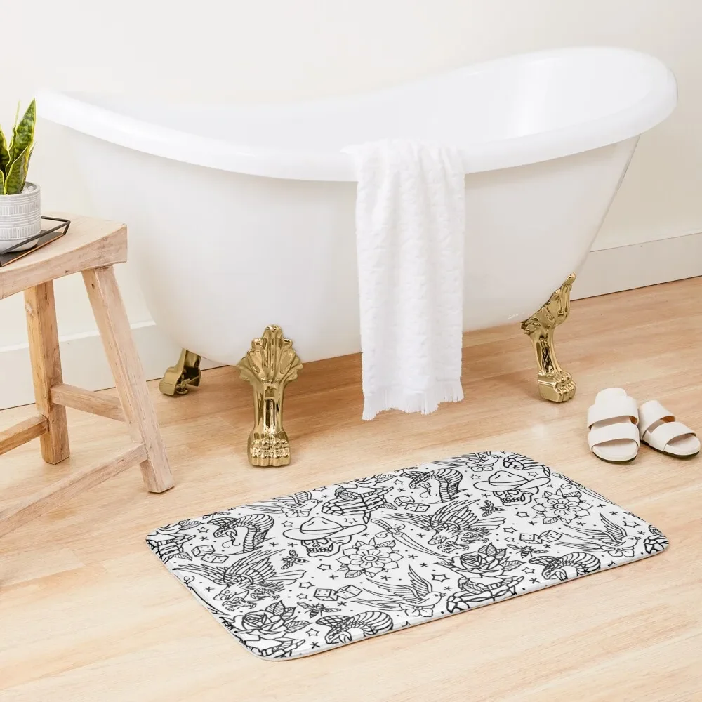 American Traditional Tattoo Flash Print Variant Bath Mat Non-Slip And Washable Kitchen Bathtub Carpet Mat