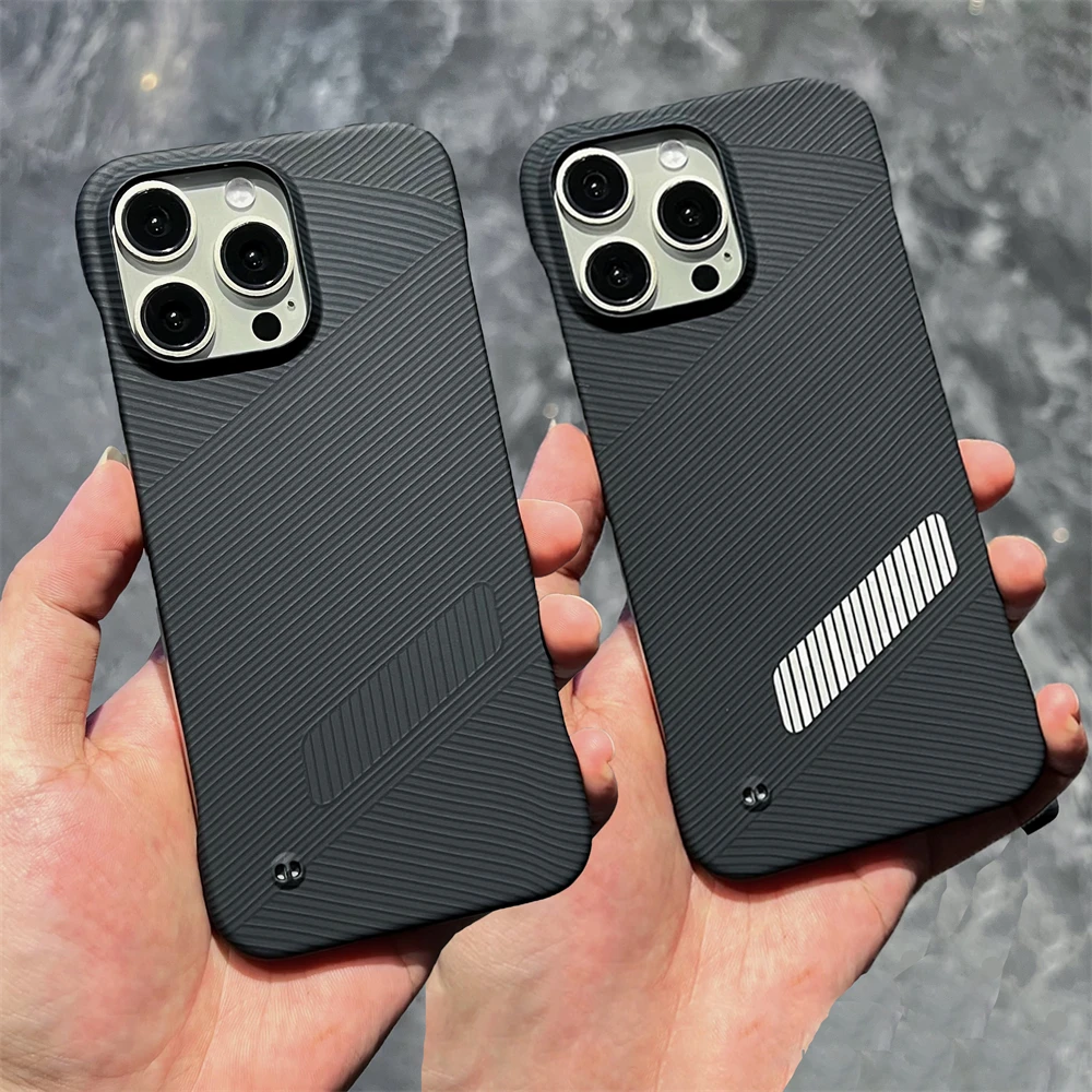 Business Ultra Thin Frameless Carbon Fiber Texture Case For iPhone 16 15 14 Pro Max 13promax Shockproof Breathable Bumper Cover