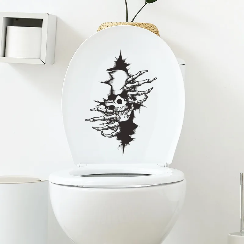 1Pcs Halloween Wall Sticker 3D Crack Skeleton Skull Self‑Adhesive Vinyl Decal Toilet Sticker Haunted House Spooky Party Decor