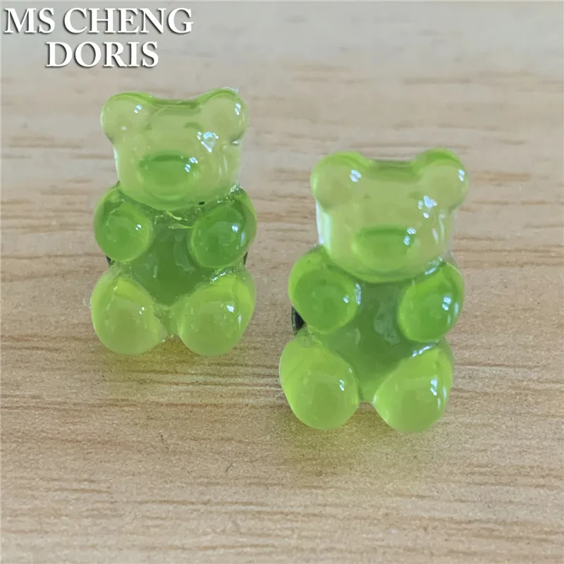 Kids Candy Color Jelly Bear Stud Earrings Women Girl Cartoon Transparent Bear Barrette Fashion Cute Resin Gummy Bear Jewelry