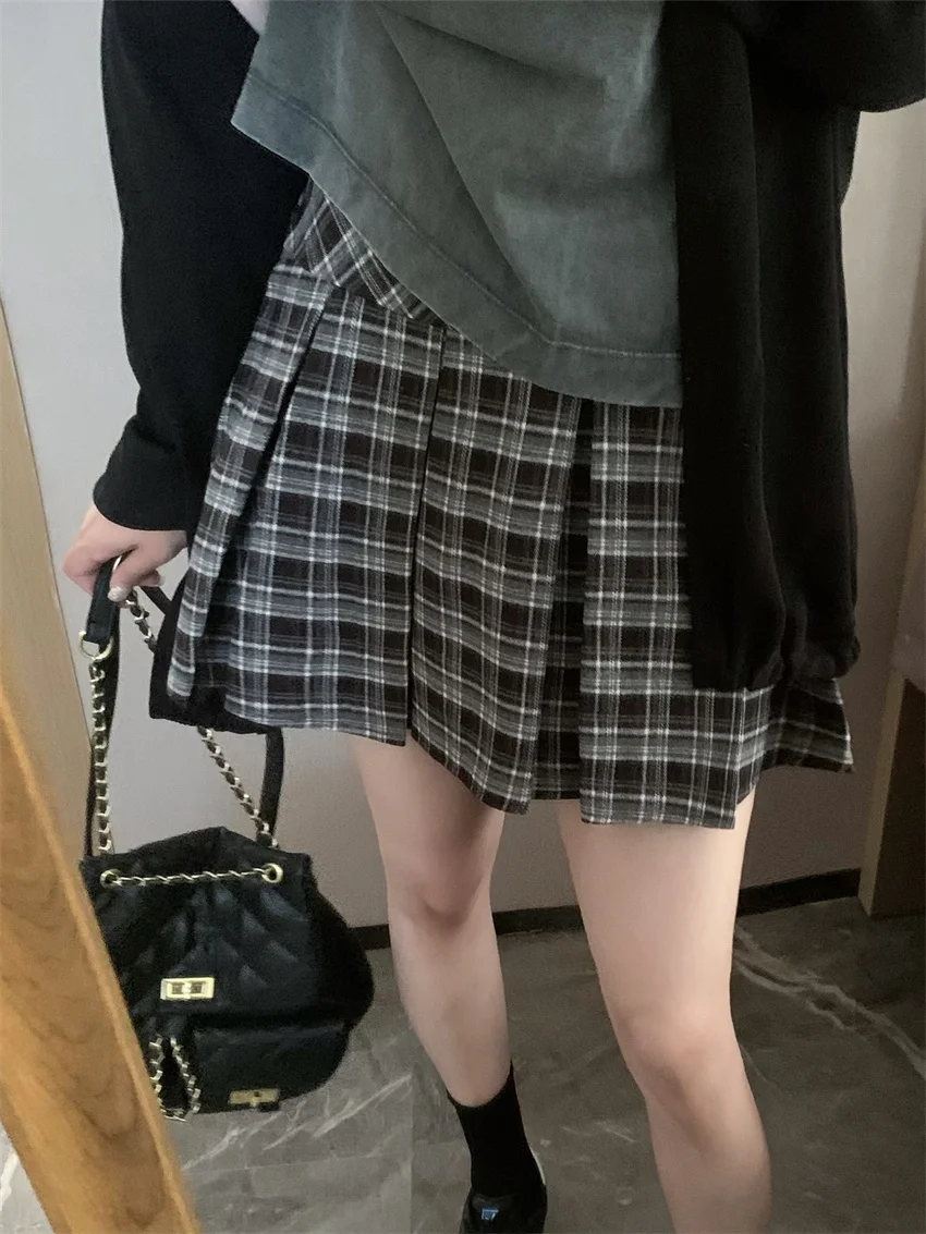 

Alien Kitty Autumn Mini Skirts Women Vintage Plaid Woolen Chic Slim New A-Line High Waist Loose All Match Fashion Preppy Style