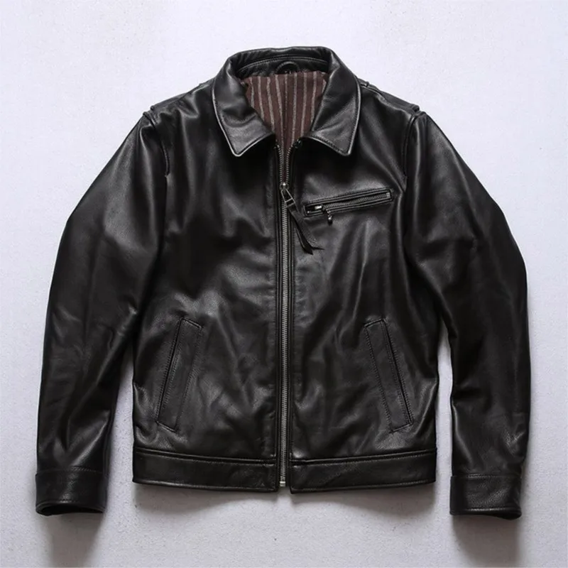 

Повседневная кожаная куртка с лацканами для мужчин, коричневая, из желтой воловьей кожи.