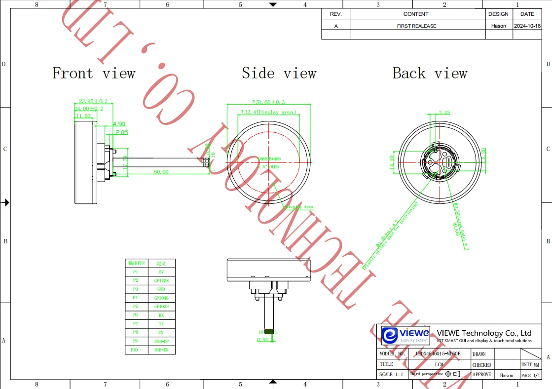 OLED ESP32 S3 LVGL Arduino 1.5 Inch 466*466 Circular Knob Rotary Switch Round Touch 1.5 Inch IPS OLED Display with Wifi bles