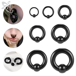 ZS 1 Piece Black Acrylic Large Guauge Ear Plug And Tunnel BCR Giant Captive Bead Ring Ear Expander Septum Piercing Body Jewelry