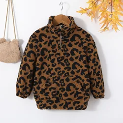 Autumn Winter Toddler Boys Girls Long Sleeve Leopard Fleece Hoodie Tops Pullover Casual Outwear For Children Clothes 2024 Hot