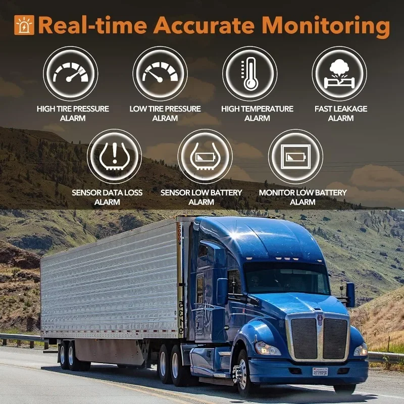 Pressure Monitoring System, RV TPMS, 10 Sensors, 7 Alarm Modes, 14 Days Battery Life, 80ft Sensing Distance, Large Screen