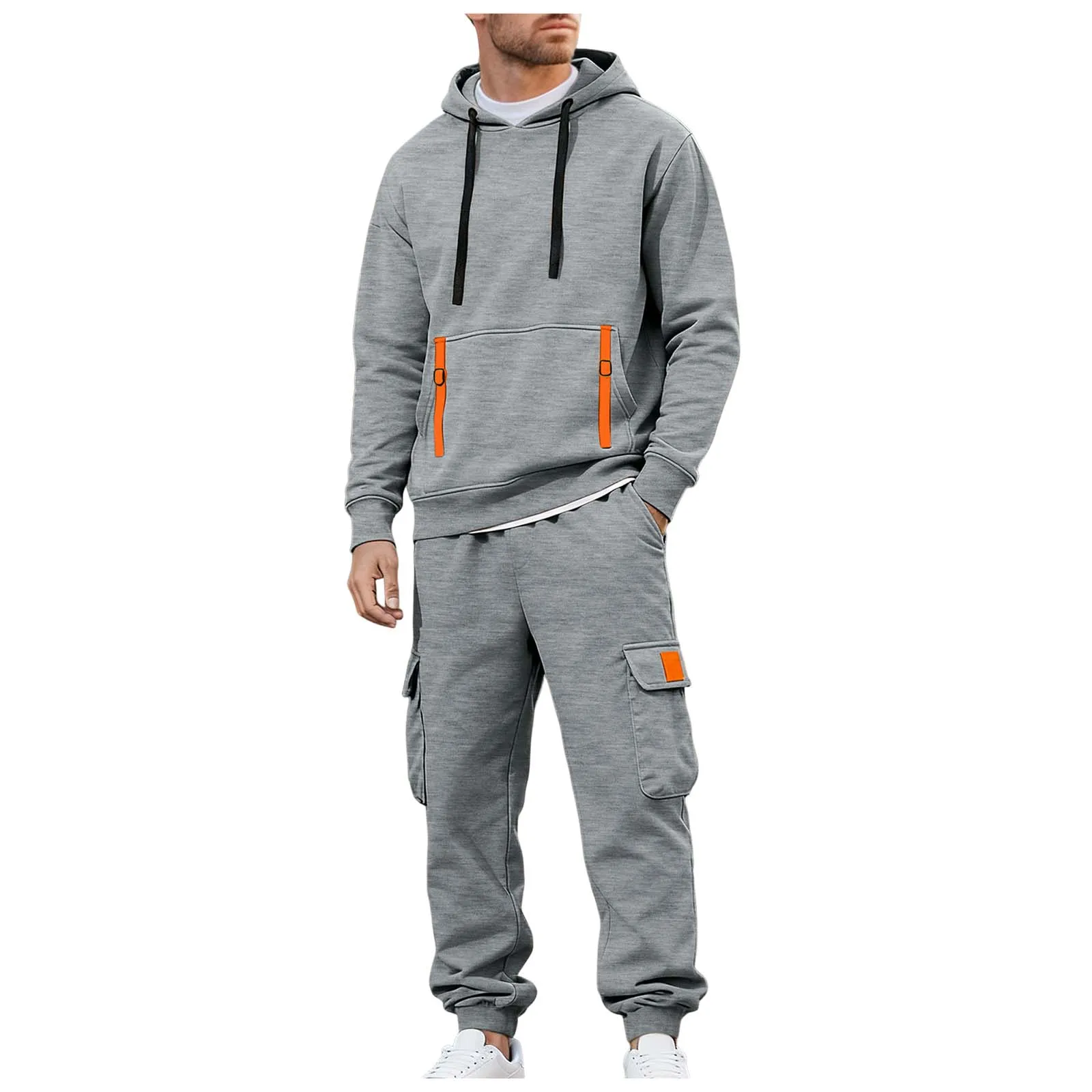 

Mens Suits Regular Fit Men's Sport Hoodie And Sport Pants Solid Color Leisure Sports Hooded Wool Suits for Men Herringbone