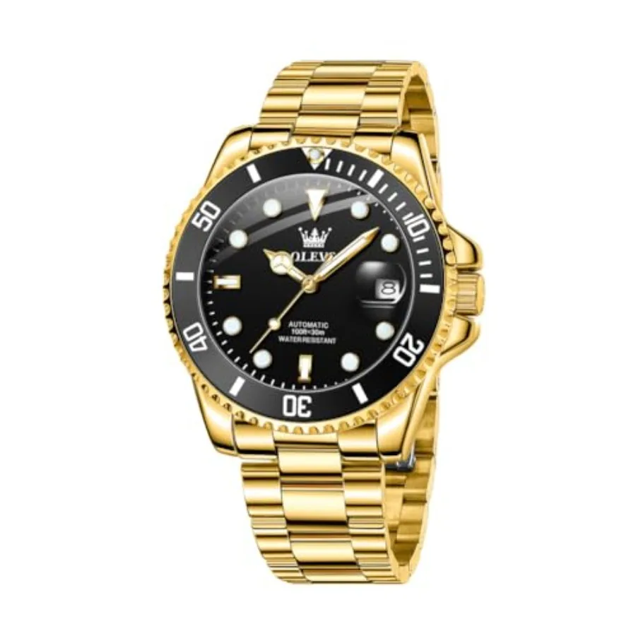 

OLEVS Men's Automatic Watch, Large Face Easy to Read Stainless Steel Self Winding Dress Watch, Casual Rotating Bezel Luminous H
