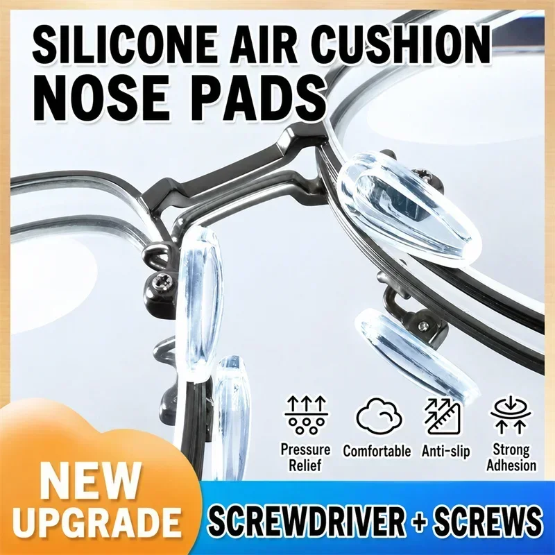 20pcs Silicone Glasses Nose Pads with Screwdriver Non Slip Air Cushion Nose Holder Invisible Self Adhesive Eyewear Accessories