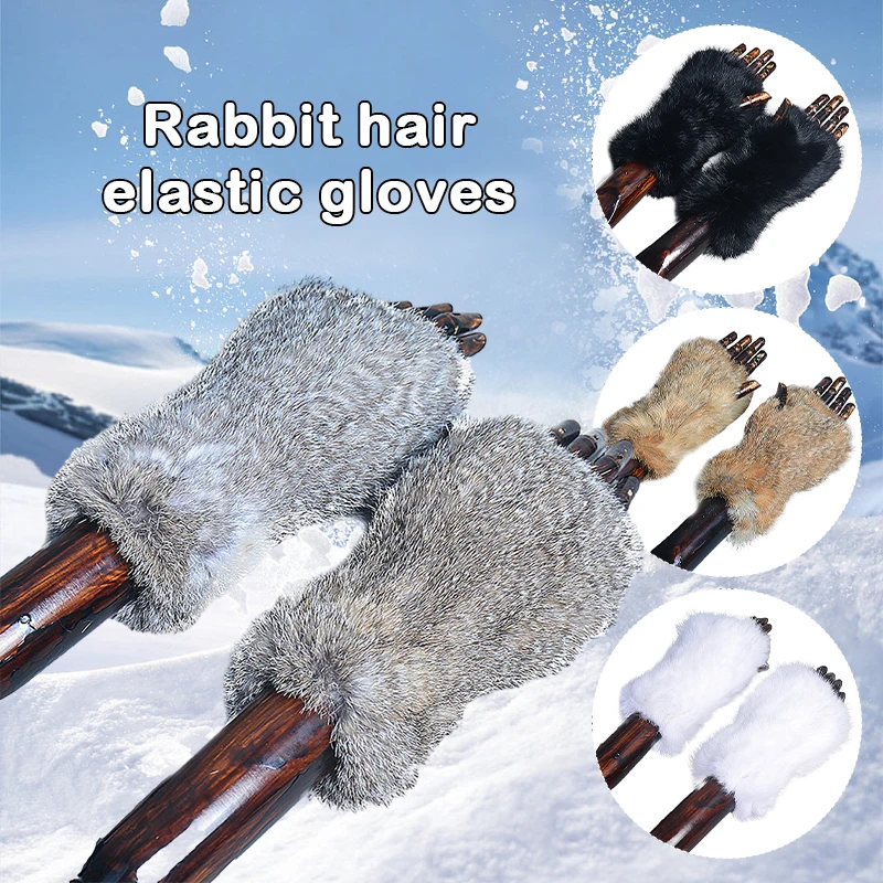 Women Natural Rabbit Fur Gloves Knitted Warm Soft Real Rabbit Fur Mittens Lady Winter Knitted Fingerless Rabbit Fur Gloves