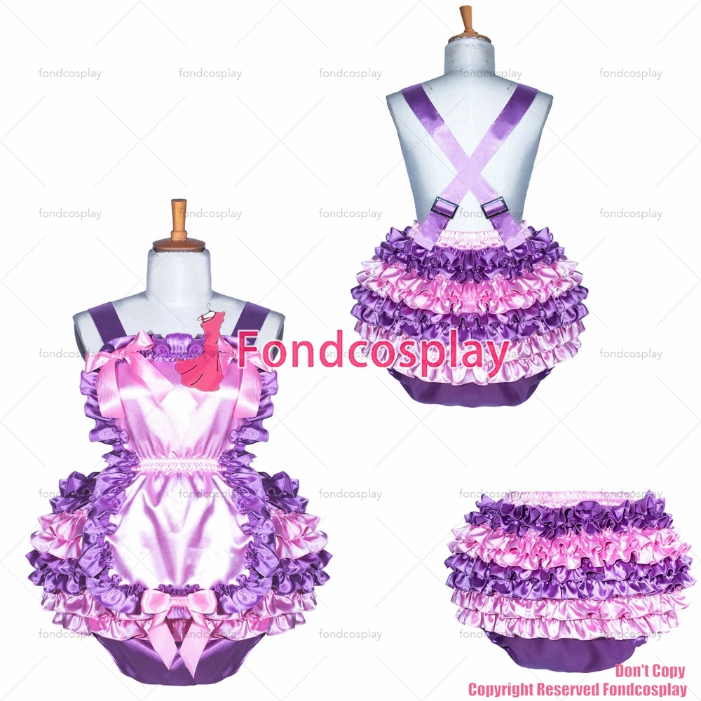 

fondcosplay adult sexy cross dressing sissy maid short baby lilac pink satin Romper jumpsuits panties Unisex CD/TV[G3905]