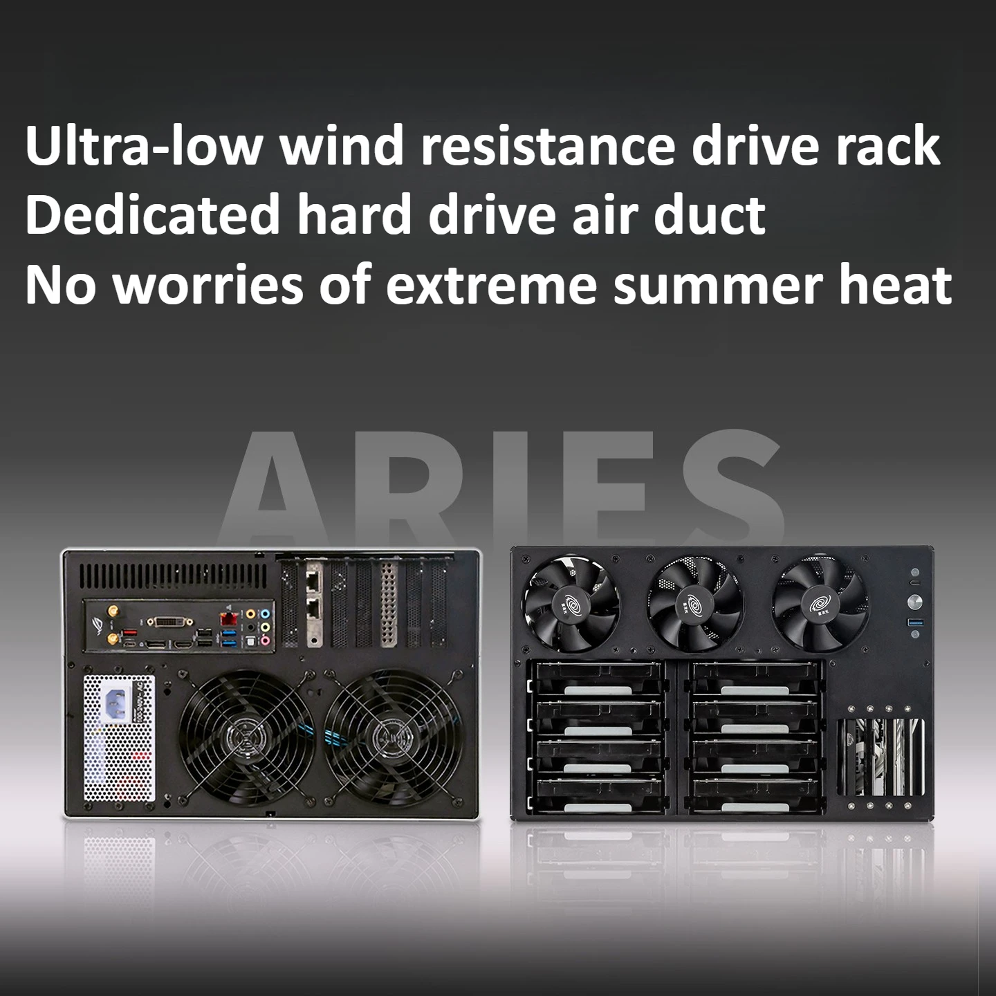 هيكل Aries 8-Bay NAS العمودي، ألومنيوم مؤكسد 2 مم، اللوحة الأم ATX |   SFX مزود الطاقة SATA/SAS لوحة الكترونية معززة