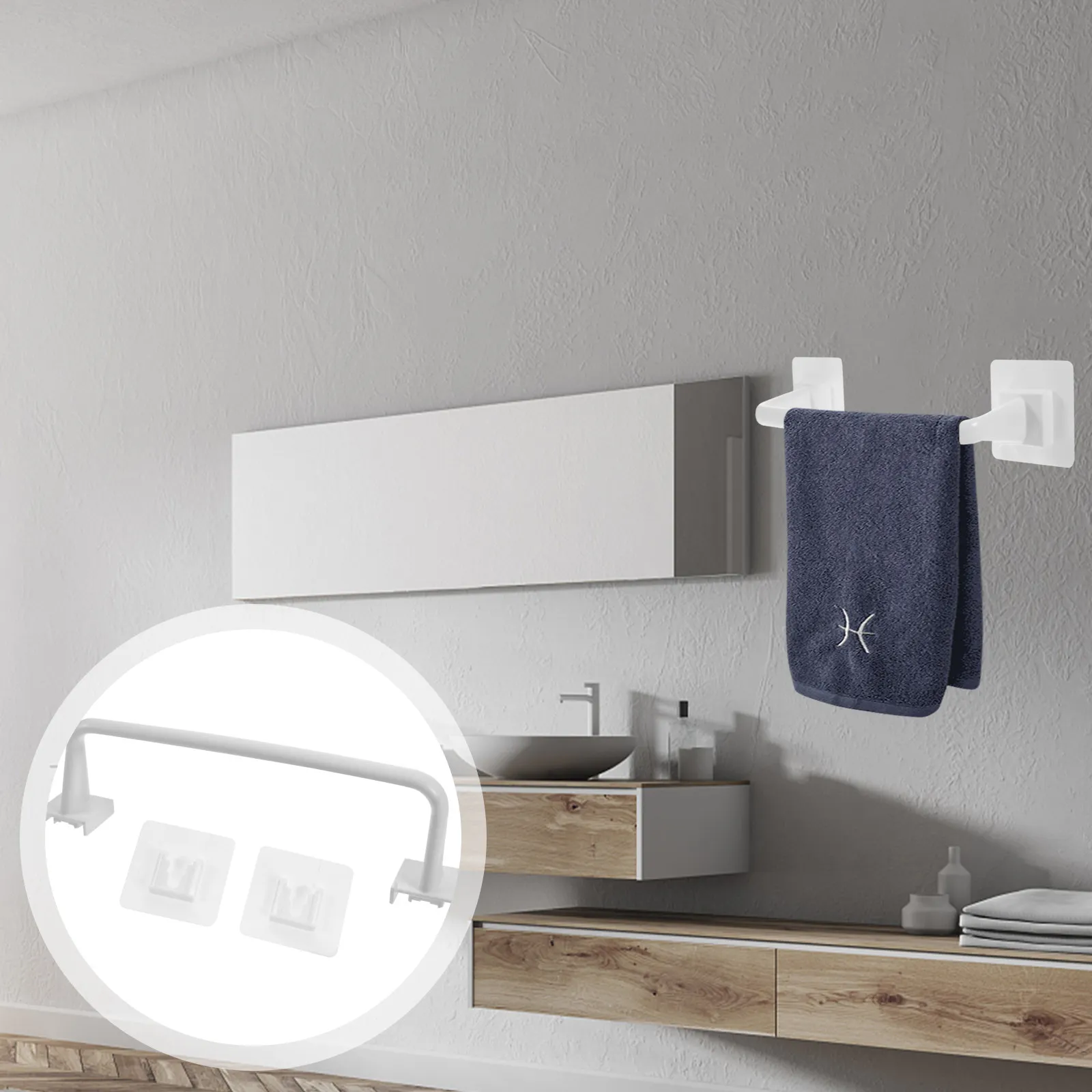 Adhesive Towel Rack for Bathroom Kitchen Balcony No Drill Wall Mount Modern Rustic Farmhouse Style PP Material Wet Environment
