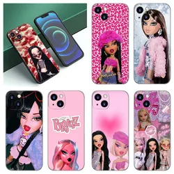 Cute Bratz Doll Phone Case For Apple iPhone 12 13 Mini 11 14 15 Pro Max 7 8 Plus X XR XS SE 2020 2022 Black Silicone Case