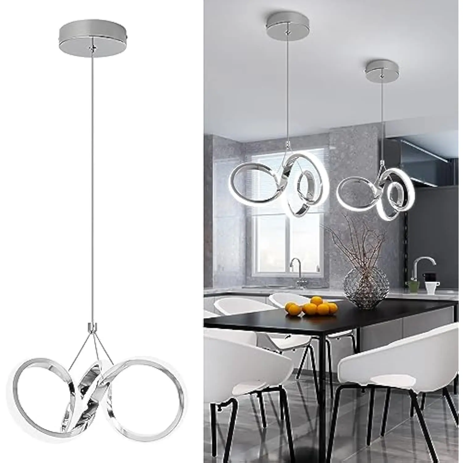 

Modern Led Pendant Light Fixtures, 6000K Integrated LED Pendant Lights Kitchen Island, Adjustable Height Led Hanging Light Fixt