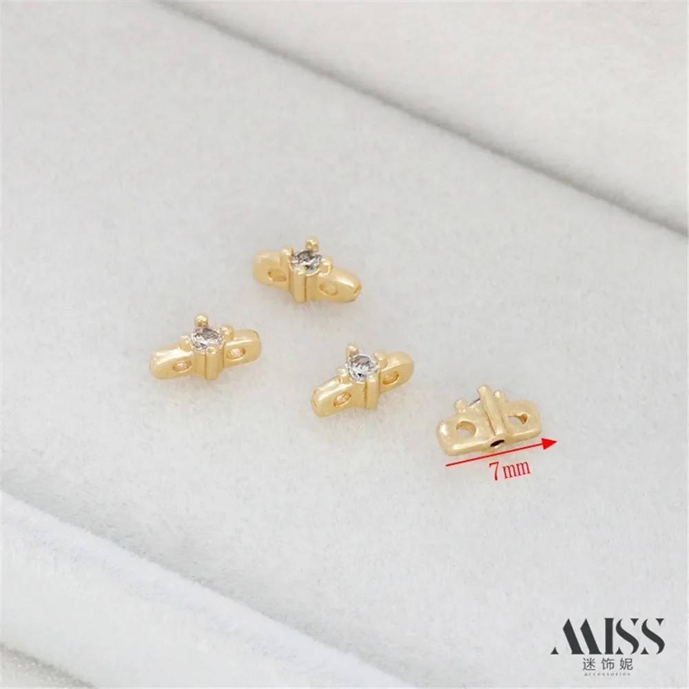 

14K Gold Bag Color White Gold Zircon Double-hole Breasted Spacer Double-line Spacer Bead DIY Pearl Bracelet Necklace Accessories