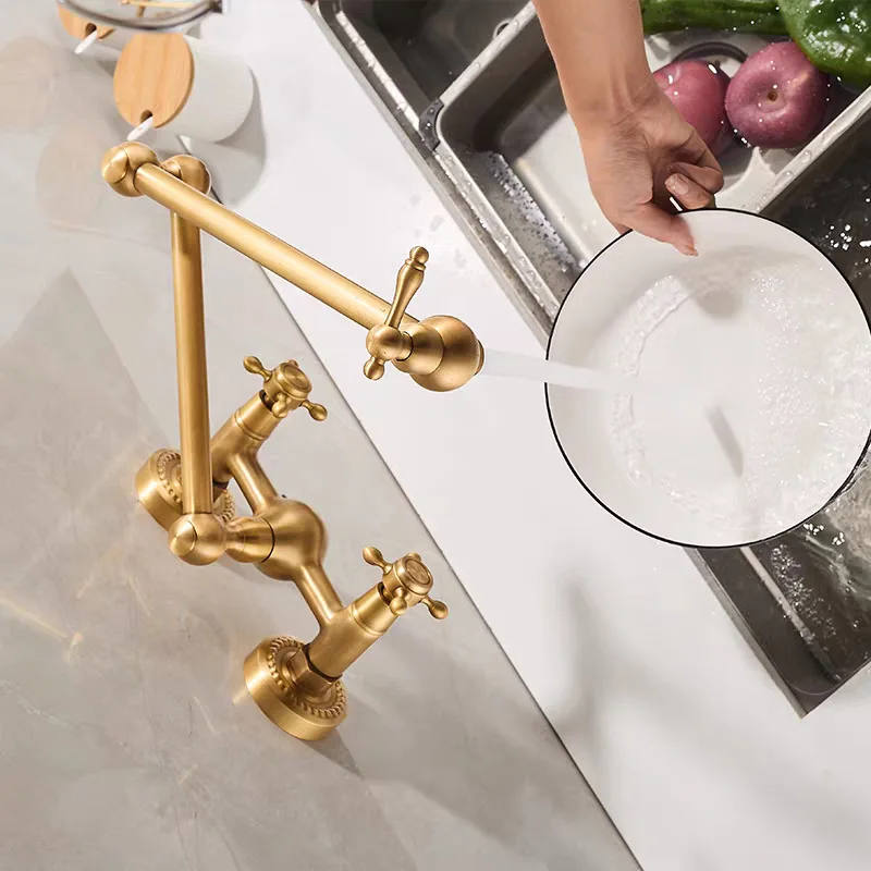Retro Mixer Water Taps Cooking Bench Faucet Kitchen Lengthening Flexible Rotating Outdoor Brass Wall Mounted Faucets