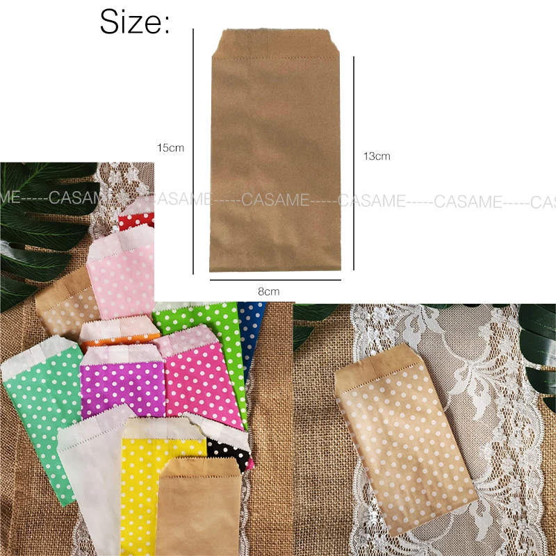 10 Pcs 8x15cm pouch Bio-degradable Treat Candy Bag Party Favor Paper Bags Polka Dot Craft Bakery Child Wedding Christmas