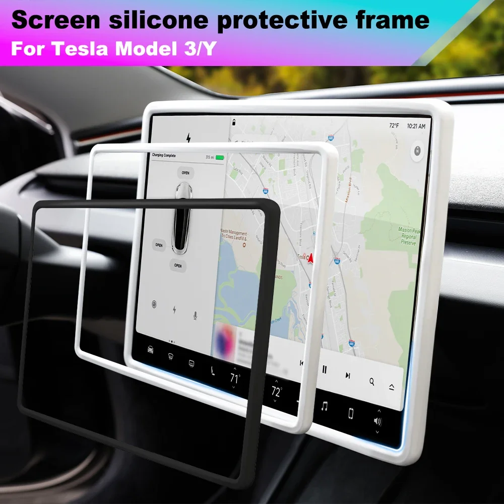 For Tesla Screen Protector Silicone Frame Display Edge Body Cover Central Control Accessories For Tesla Model 3 Y 2025 2024 2023