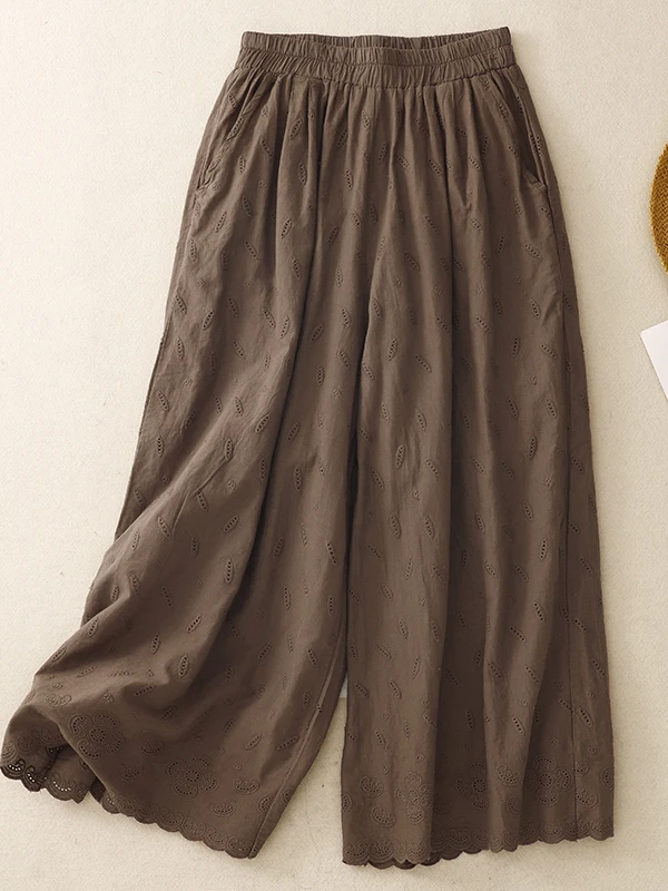 

Artistic Pure Color Embroidered Thin Wide Leg Pants Large Size Women's Loose Waist Casual Pants Slimming Seven-Foot Pants Summer