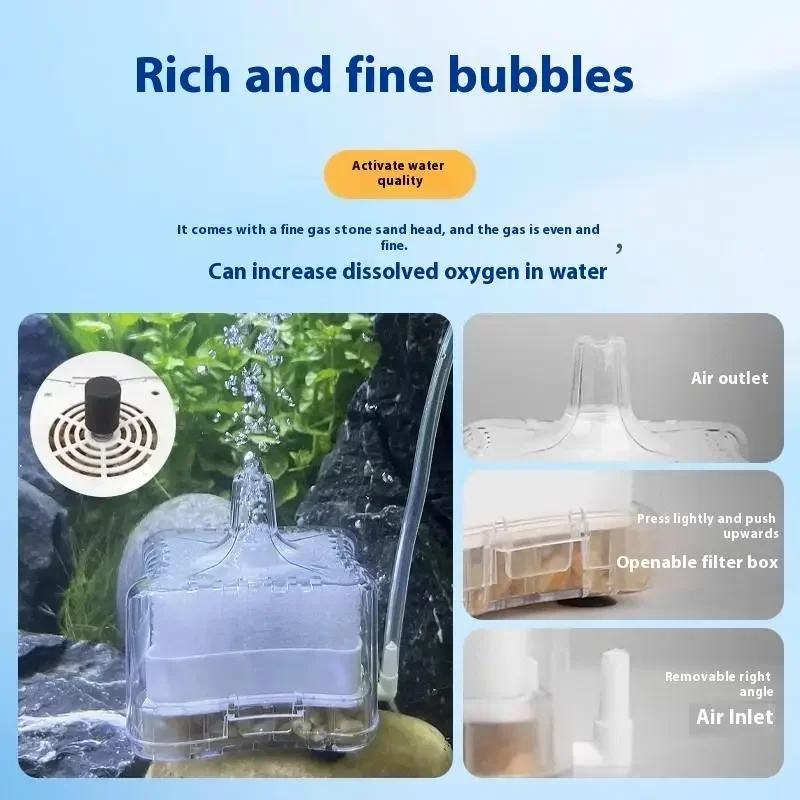 Мини-аквариумный фильтр, аэратор 2-в-1, пневматический фильтр, аквариум, воздушный камень, кислородный насос, очистка воды, аксессуары для аквариума