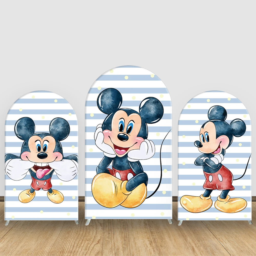 

Mickey Mouse Arch Backdrop Blue Stripe Disney Cartoon Photography Background Baby Boy Girl Shower Kids Birthday Party Decoration