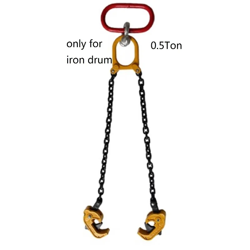 0.5 Ton Iron Drum Lifter Clamp Chain Sling for Oil Tank Barrel Handling Heavy Duty Steel Hoisting Grip Industrial Warehouse