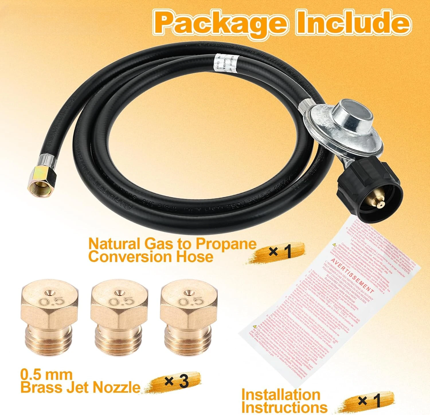 23080901 Natural Gas to Propane Conversion Kit Fit for Weber Genesis and Genesis II with 5FT Propane Regulator Hose 3pcs Orifice
