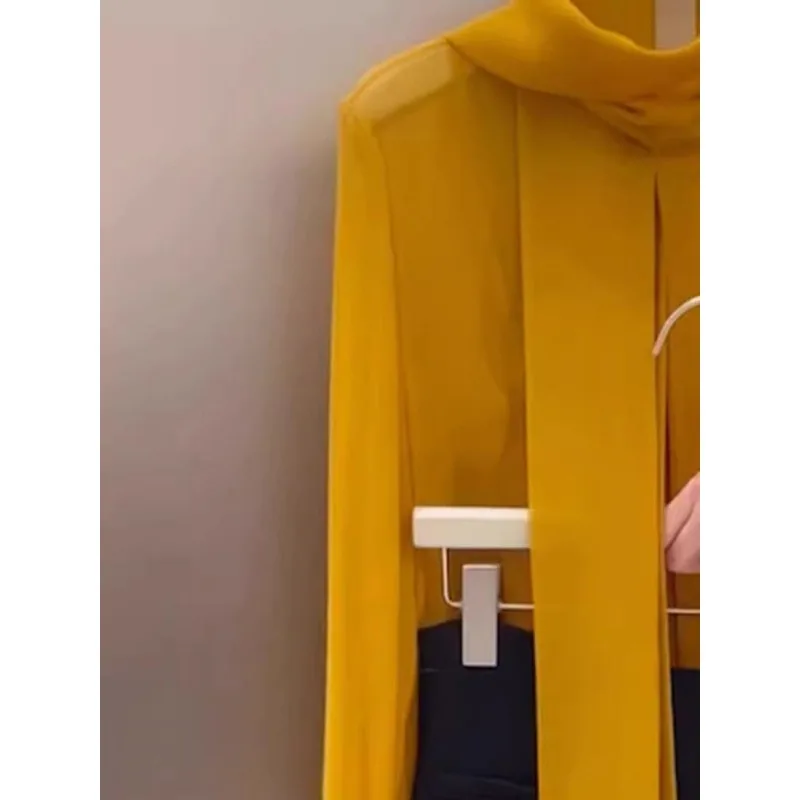 Korean Commuting Temperament Loose Ribbon Shirt 2025 New Long-sleeved Fashion Tulle Top