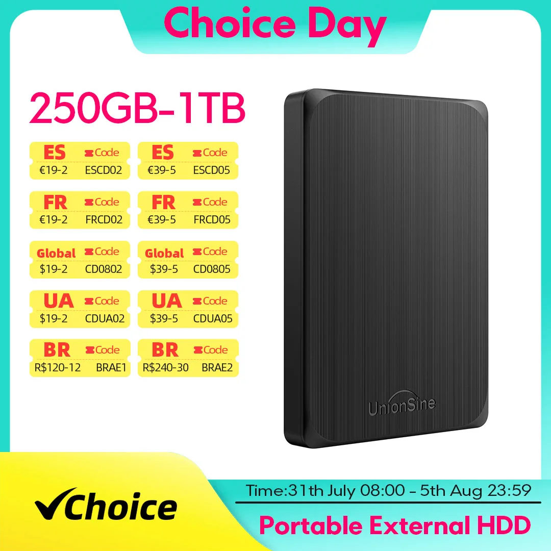 

UnionSine External Hard Drive 2.5" HDD 320gb/500gb/1tb USB3.0 External Hard Disk Storage Compatible For Desktop/Laptop/MacBook