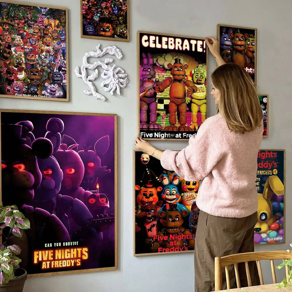 Póster de arte autoadhesivo de F-five N-nights At F-freddys, impresiones de papel blanco, carteles, obra de arte, pintura de pared de arte estético