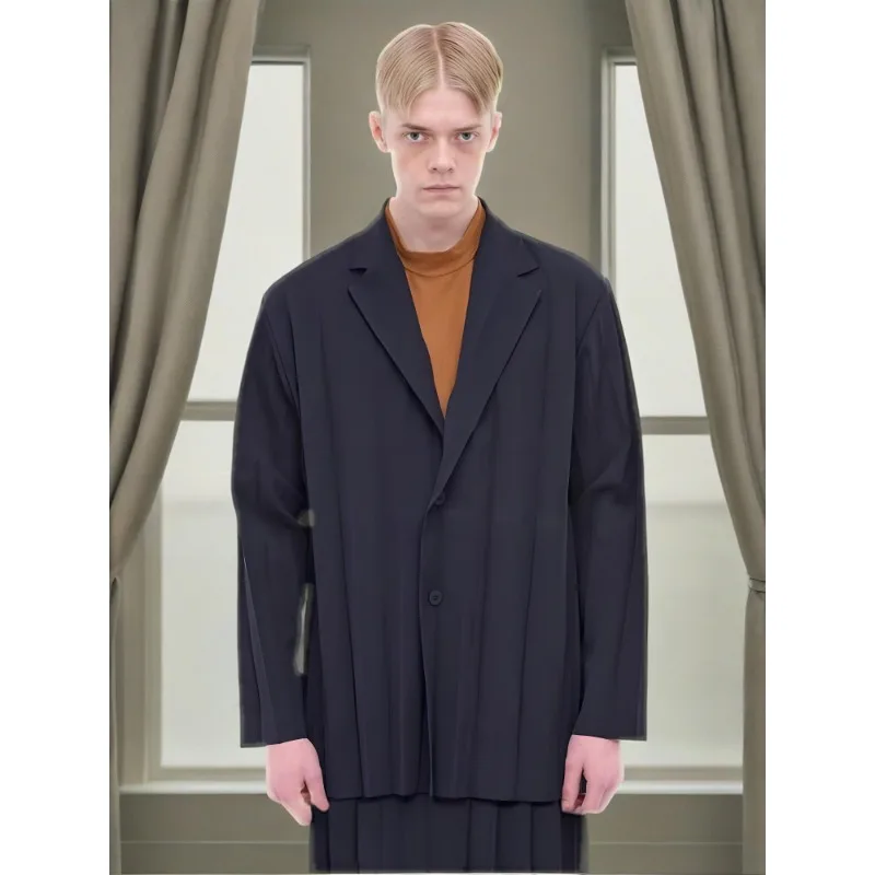 

Miyake Men's Minimalist Pleated Casual Suit Lapel Long-sleeved Jacket Jacket Wrinkle-free Business Office Commuter Clothing New