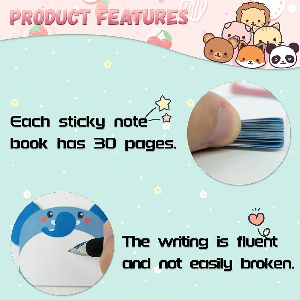 12pcs Cute Kitty Animal Memo Pad Meow Creative Cat Sticky Note Cartoon Posted Dog Message Paper Office