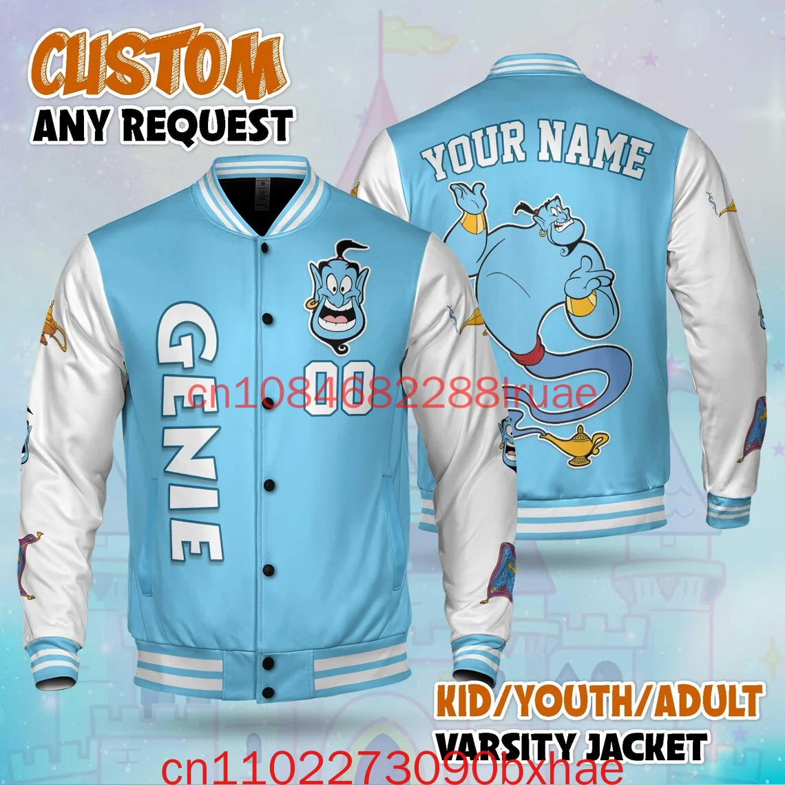 

Custom Genie Varsity Jacket Personalized Disney Aladdin Baseball Jacket Genie Kids Youth Adult Varsity