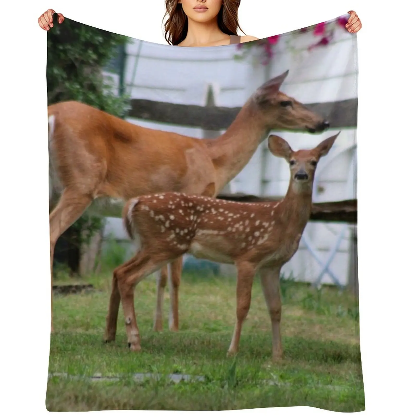 

Deer: Doe and Fawn Throw Blanket Summer Sleeping Bag bed plaid Custom Blankets