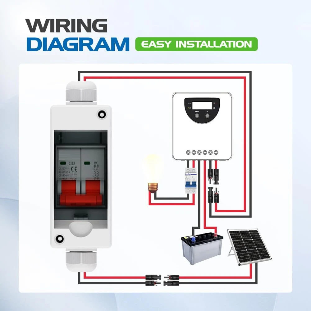 New Solar Panel Disconnect Switch, 63A DC 1000V Breaker Box PV Disconnect Switch with IP65 Waterproof Box