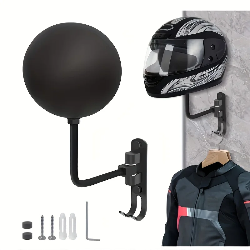 180° Rotary Motorcycle Helmet Wall Hanger with Hooks for Jacket Hat Sport Gear Bike Helmet Garage Home Storage Rack