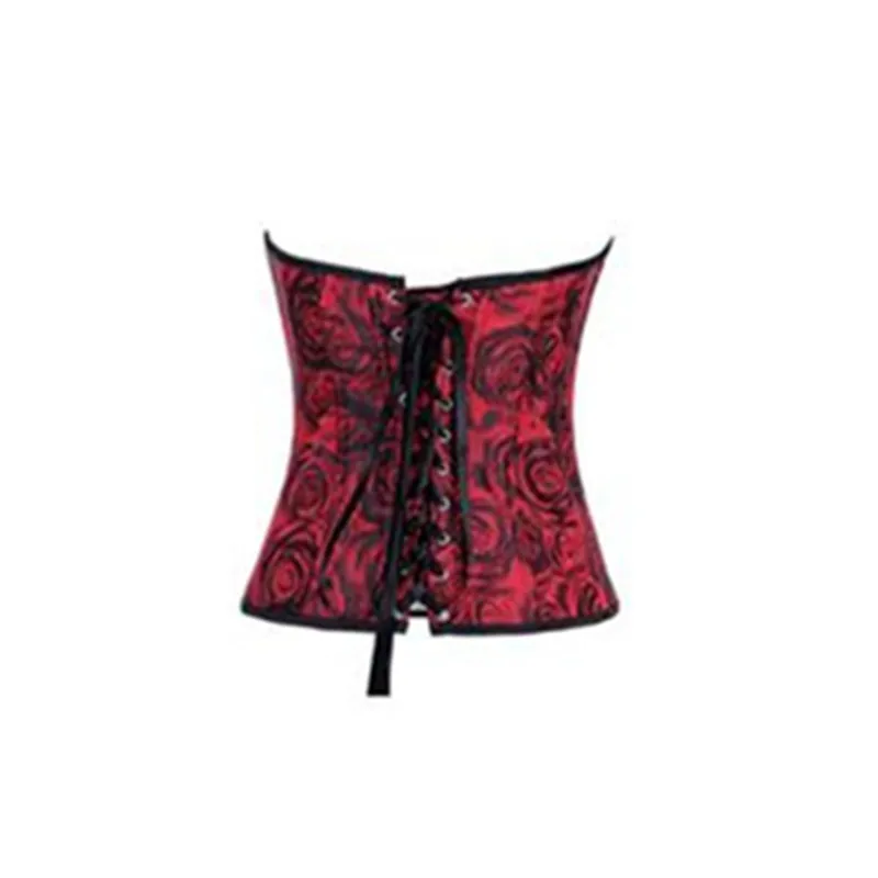 Red Rose Print Bones Sexy Bustier And Corset For Women Vintage Corset Gothic Lace Up Overbust Satin Body Shape Lingerie Corselet