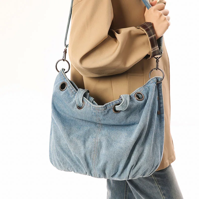 

Fashion Autumn Winter Crossbody Tote Soft Denim Totes Bags Women's Large Handbag Shoulder Crossbody Bag For Women deep blue