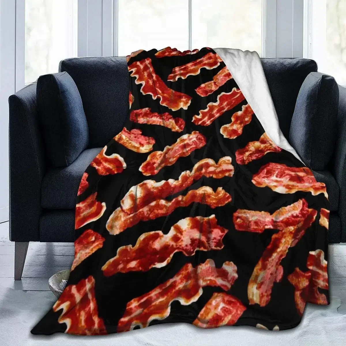 Bacon Throw Blanket Soft Warm Flannel Couch Cover for Men Women Personalized Funny Food Gift Home Textile