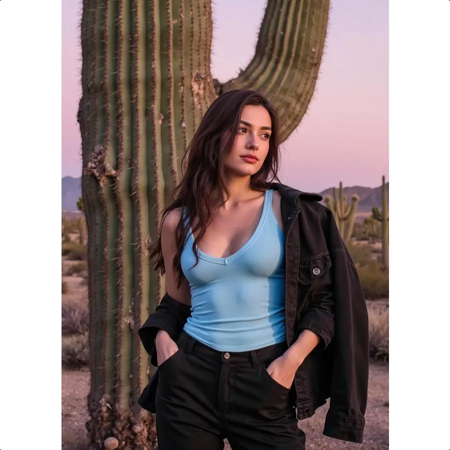 女性スリムフィットリブスパゲッティストラップタンクトップ夏ソフト V ネックキャミソールトレンディな Sleevel ベーシックシャツ