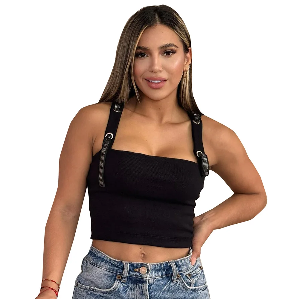 Cross-border special supply for 2025 summer new products, slim-fit open-button backless hot diamond  vest women cw96916