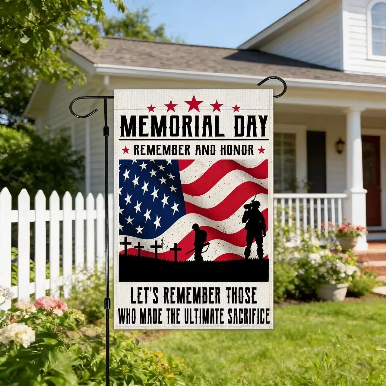 Memorial Day Burlap Garden Flag,12X18 Inch Remember and Honor Patriotic Flag for Yard Outdoor Decor (Flagpole Not Included) IIC