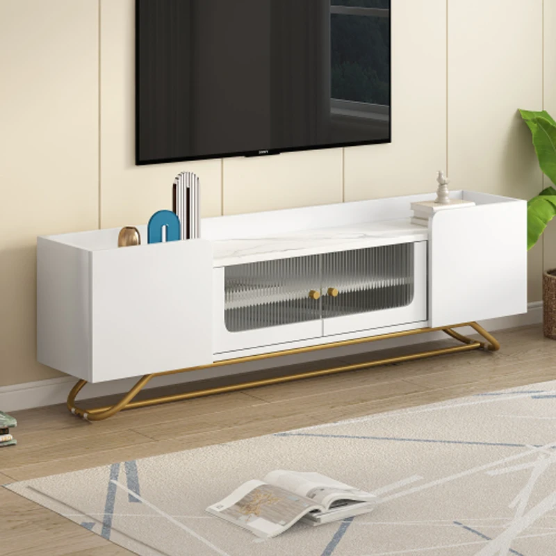 

ON-TREND Sleek Design TV Stand with Fluted Glass, Contemporary Entertainment Center for TVs Up to 70",White