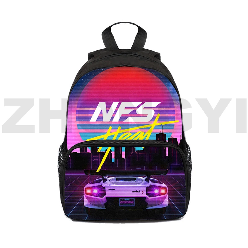 Mochila 3D de moda para hombres y mujeres, Bolsa Escolar de juego de carreras NFS, coche para adolescentes y niños, moda informal